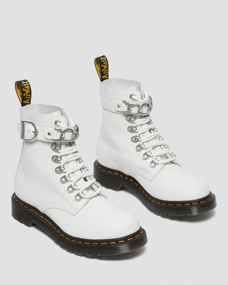 Dr Martens 1460 Pascal Chain Leren Veterlaarzen Dames Wit | NL 595HAP